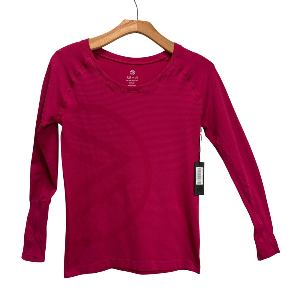 Savvi NEW Challan Performance Tee Raspberry Thumbholes Seamless Compression M/L